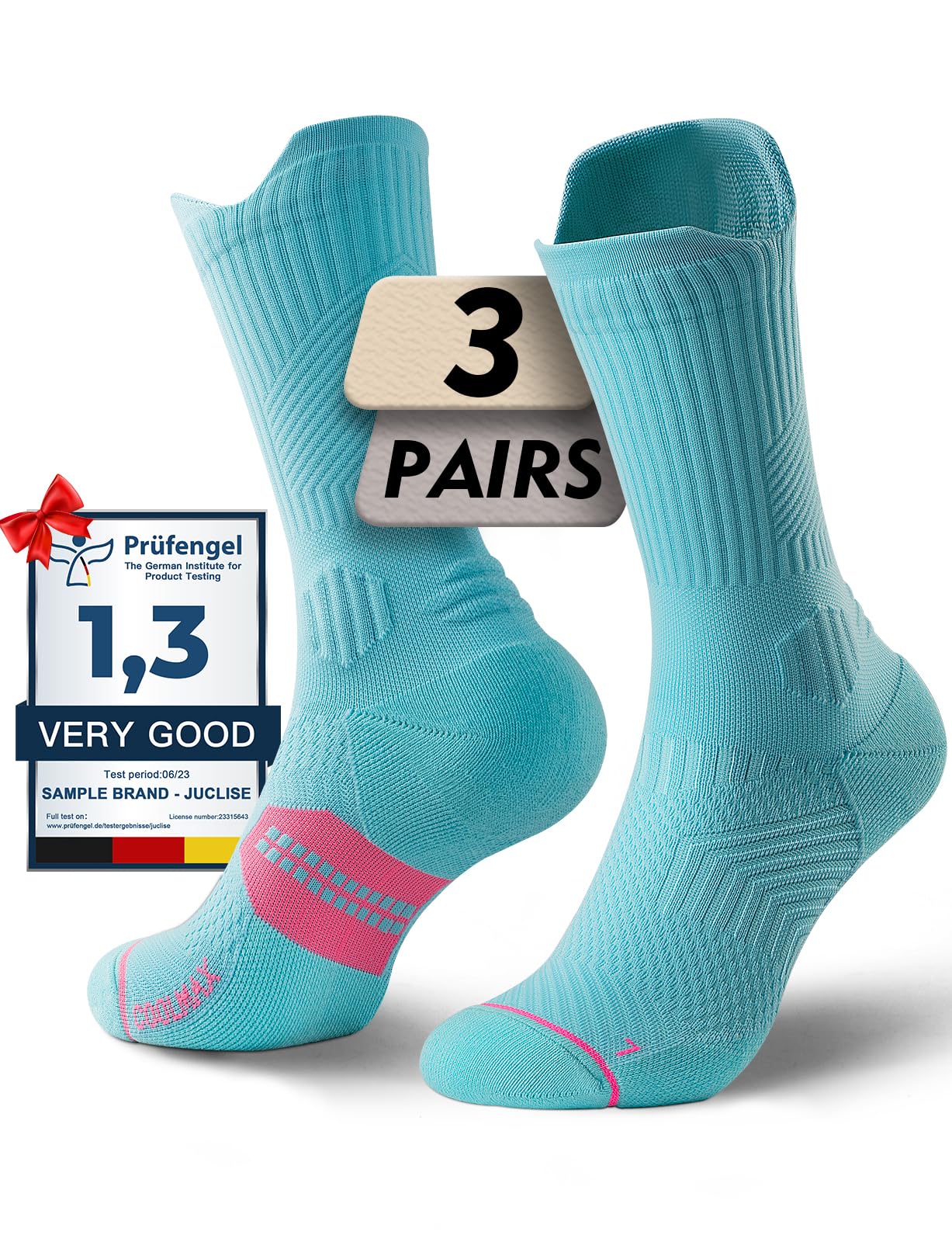 Juclise Womens Coolmax Bamboo Viscose Compression Running Crew Socks, Moisture-Wicking Anti-Blister Hiking&Gym Athletic