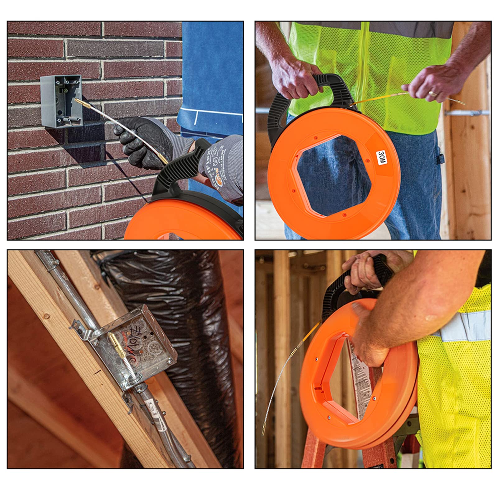 Tirador de cables, Cinta pasacables de fibra de vidrio, juego de cables de funcionamiento con tirador de Cable de 30m, Kit de varillas de empuje eléctricas