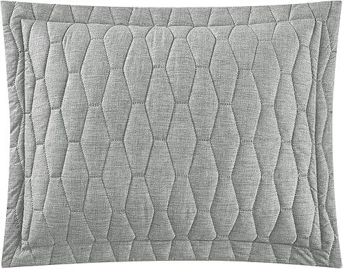 Miniatura 3 de Chic Home Nyla - Juego de edredón de 3 piezas tamaño Queen, colcha contemporánea con patrón geométrico hexagonal con 2 fundas de almohada, color gris