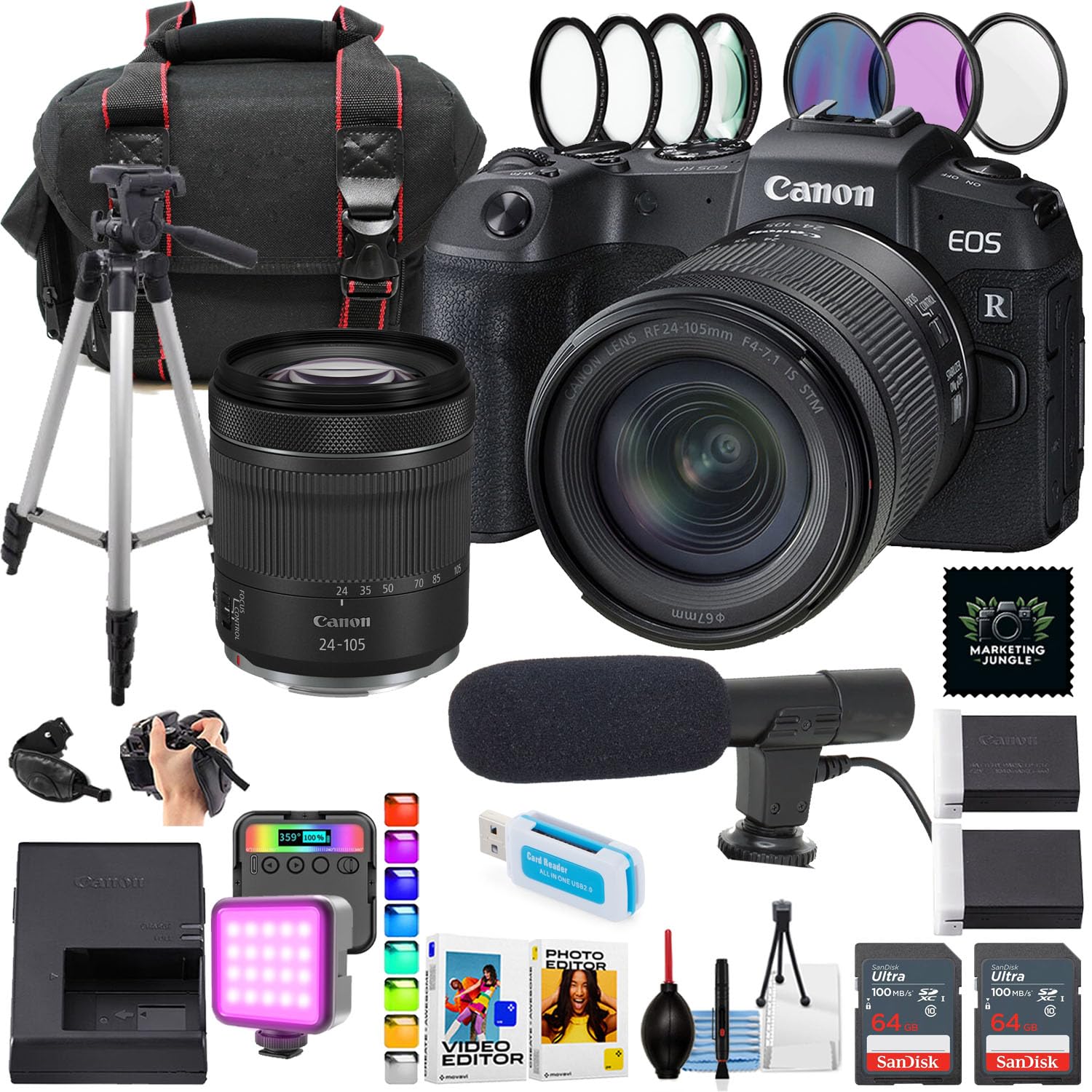 Canon EOS RP Mirrorless Camera w/24-105mm STM Lens + 2pc Sandisk 64GB Ultra Memory Card + Camera Case + More (19pc Bundle) (Renewed)