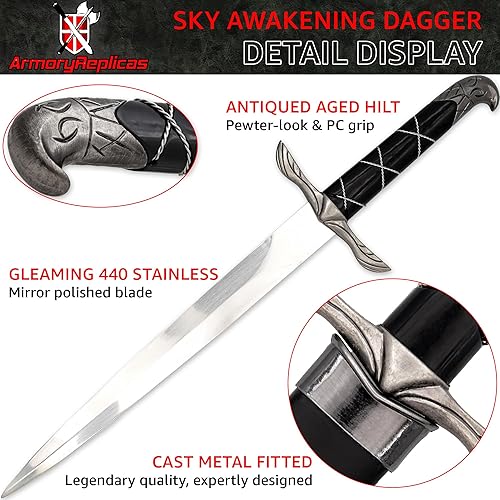 Miniatura 2 de Armory Replicas - Sky Awakening - Daga medieval de acero inoxidable - Recreación histórica de disfraz de caballero cuchillo de cosplay con vaina dura