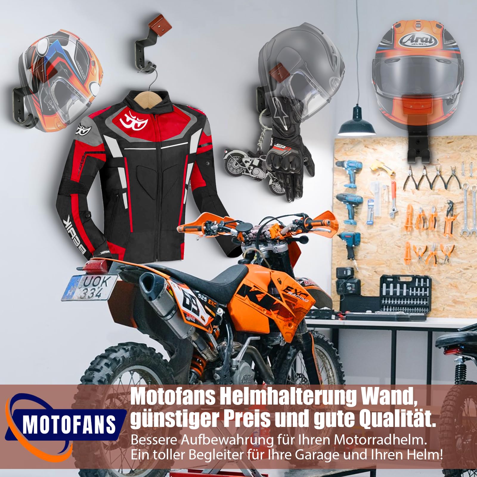 Supporto per casco da moto, ripiano con gancio per appendere casco da moto e giacca da moto