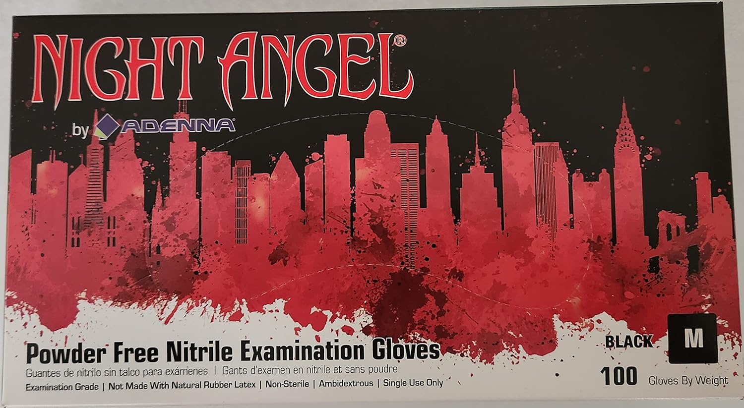 Adenna (NGL225-10PK) Night Angel Nitrile Powder Free Examination Gloves, Black, Medium, 100 Piece, Pack of 10