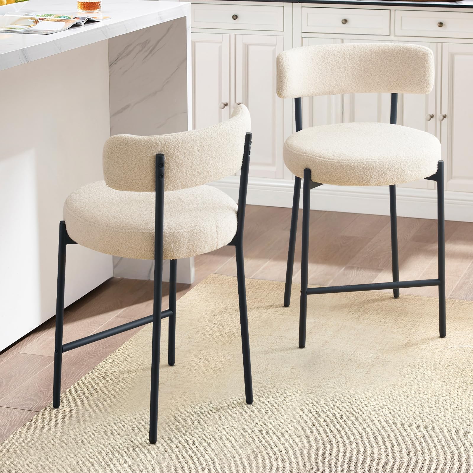 Ckaff Set di 2 Sgabelli da Bar, Sgabelli da Bar Alti con Schienale, Sedie da Cucina con Poggiapiedi, Seduta alta 63,5cm per Bar, Caffè, Isola della Cucina, Bianco