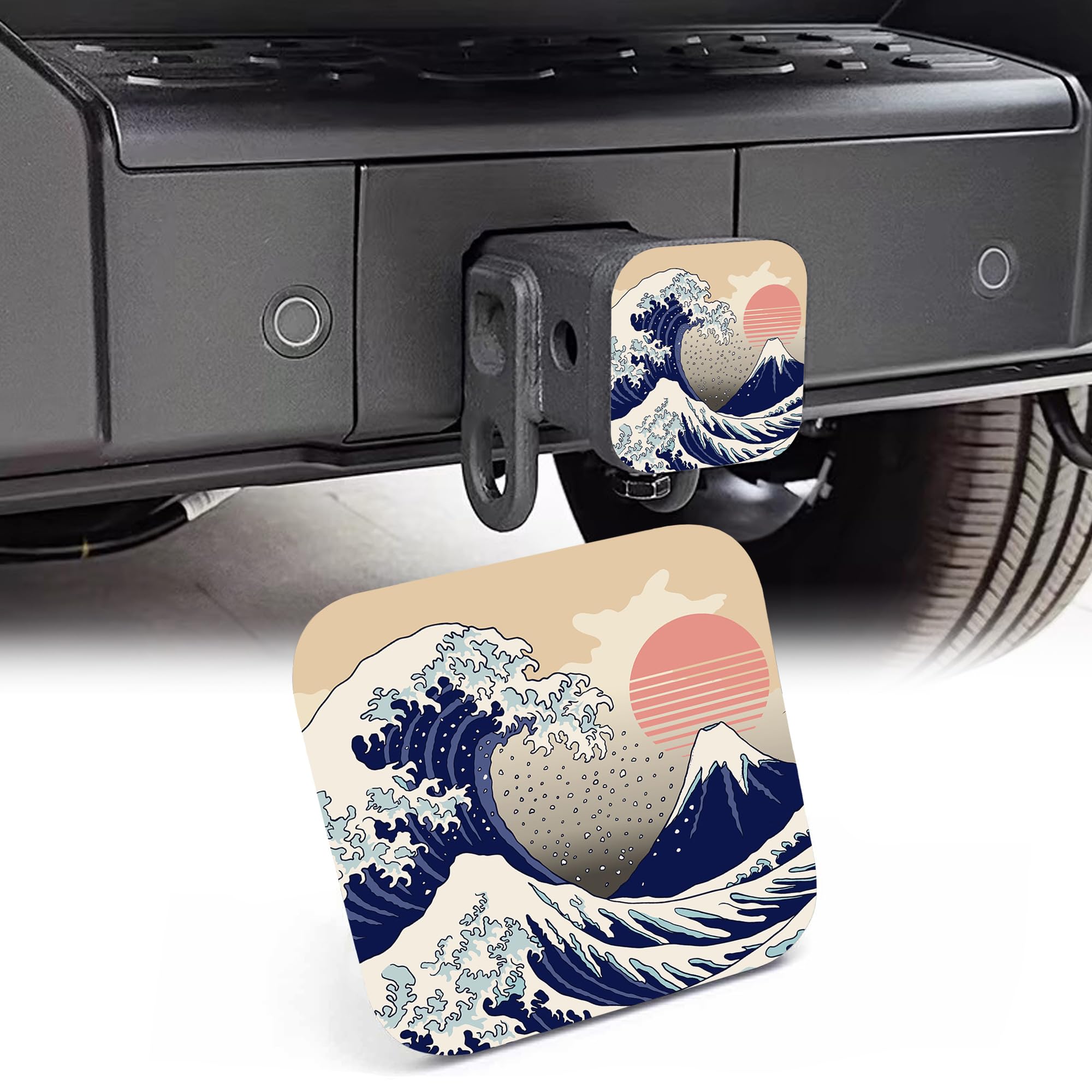 Swono 2 Inch Rubber Trailer Hitch Cover - Sunset Mountain Design, Tow Receiver Protector