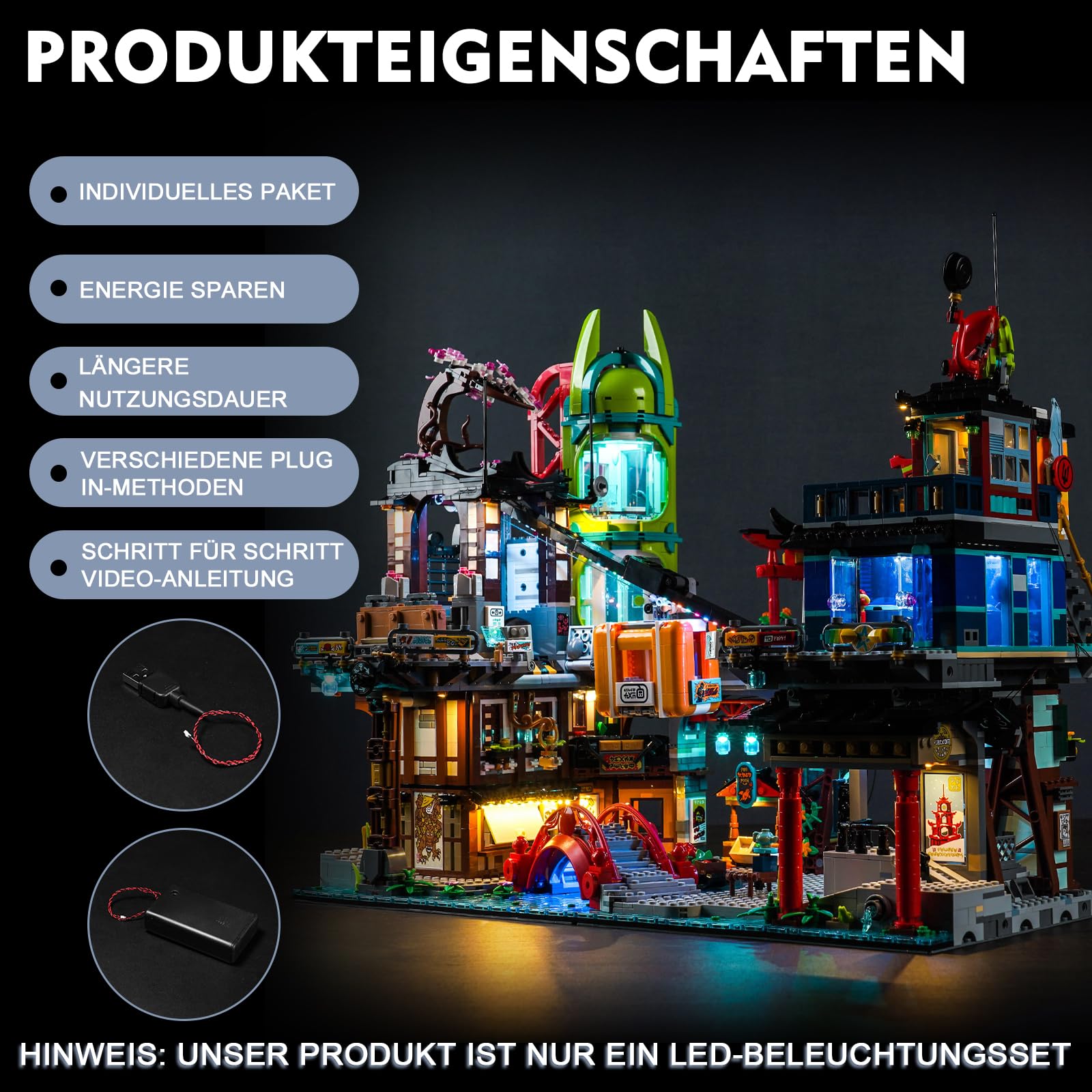 Zestaw oświetlenia LED do Lego 71799 Ninjago City Markets (bez Lego), Zestaw oświetlenia dekoracyjnego do Lego Ninjago City Markets Model budynku Kreatywna zabawka — wersja standardowa