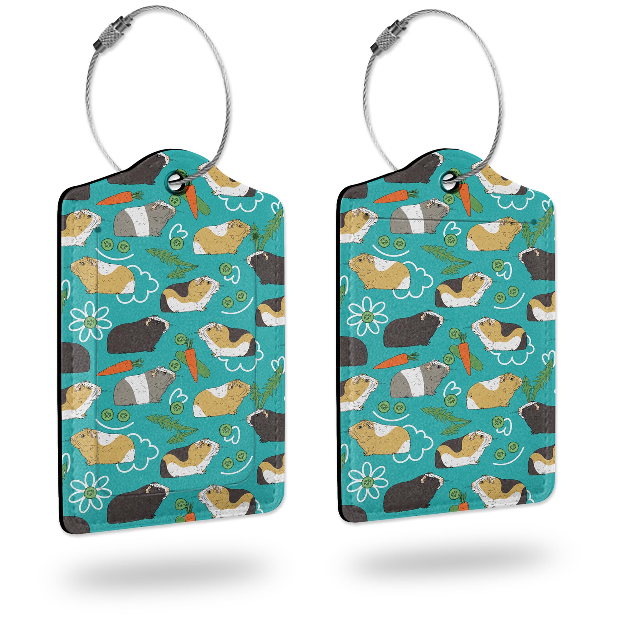 Luggage Tags for suitcases,2 Pack Cute Guinea Pig Luggage Tag,Leather Stainless Steel Loop Label Tag for Women Men Girls Travel Bag Suitcase