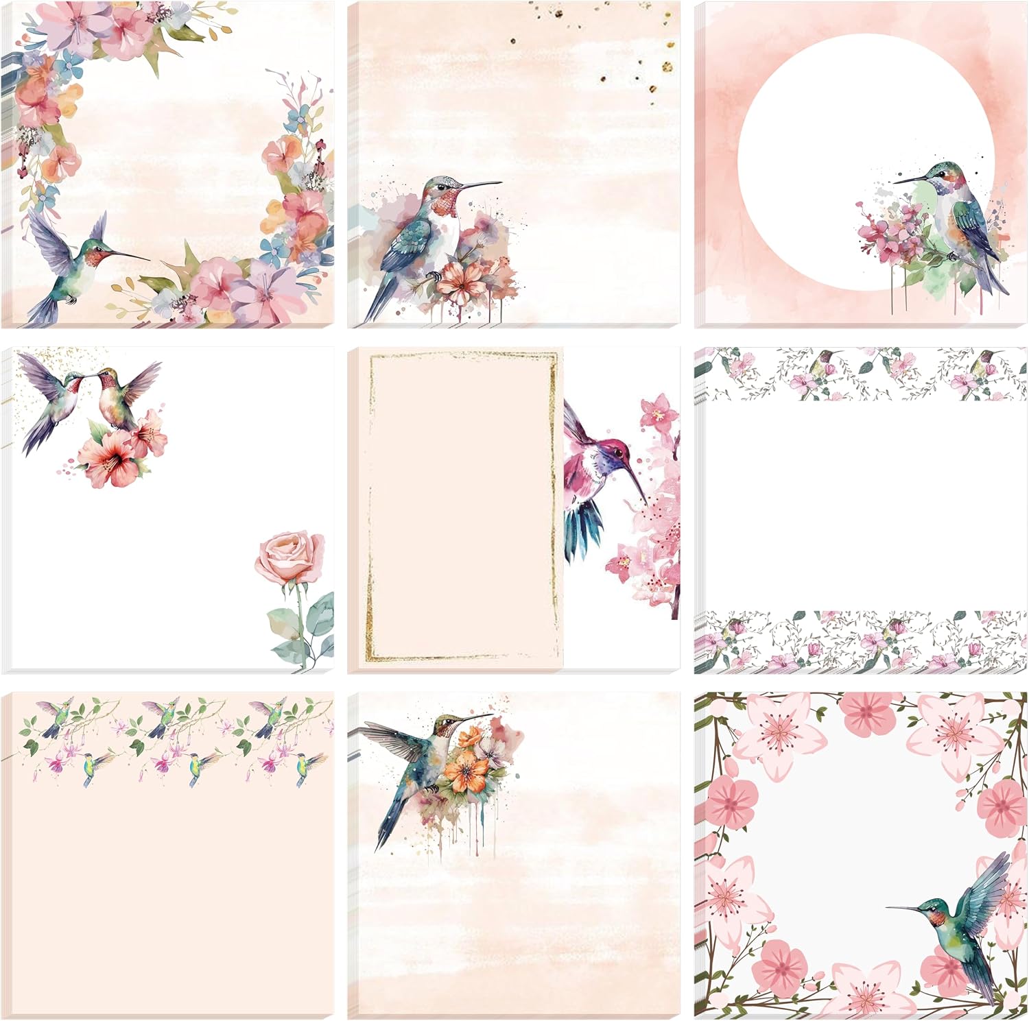Cute Hummingbird Sticky Notes - 9 Pads 450 Sheets Hummingbird Self-Adhesive Notepad for Kids Hummingbirds Self-Adhesive Notes Page Note for Christmas Back to School Birthday Office Gifts
