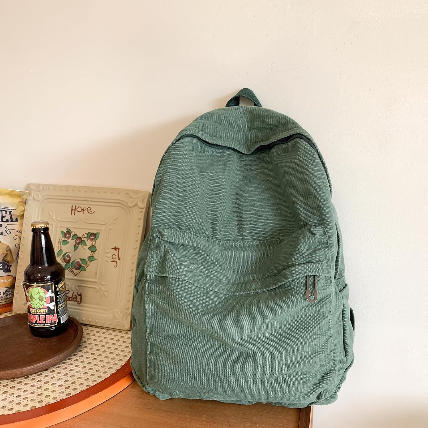 Vintage Canvas Backpack for Women Grunge Hippie Cute Boho School Backpack Casual Y2K Aesthetic Backpack (Green) - Image 2