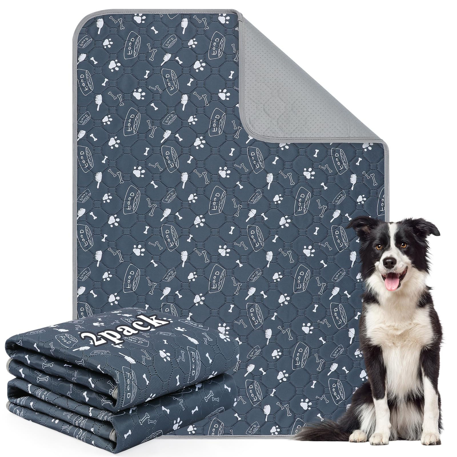 Aruiliya Reusable Washable Puppy Pads, 2 Pack Dog Training Pee Pads with Anti Slip Bottom, Super Absorbent and Leak-Proof for Floor, Crate, Potty Training (45 x 60cm)