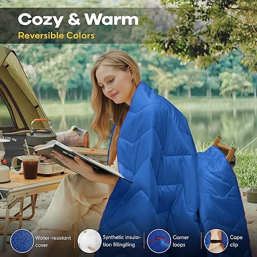 Miniatura 10 de UNIKOME Manta de camping plegable para exteriores, manta de viaje ligera impermeable cálida para senderismo, camping, manta de campamento