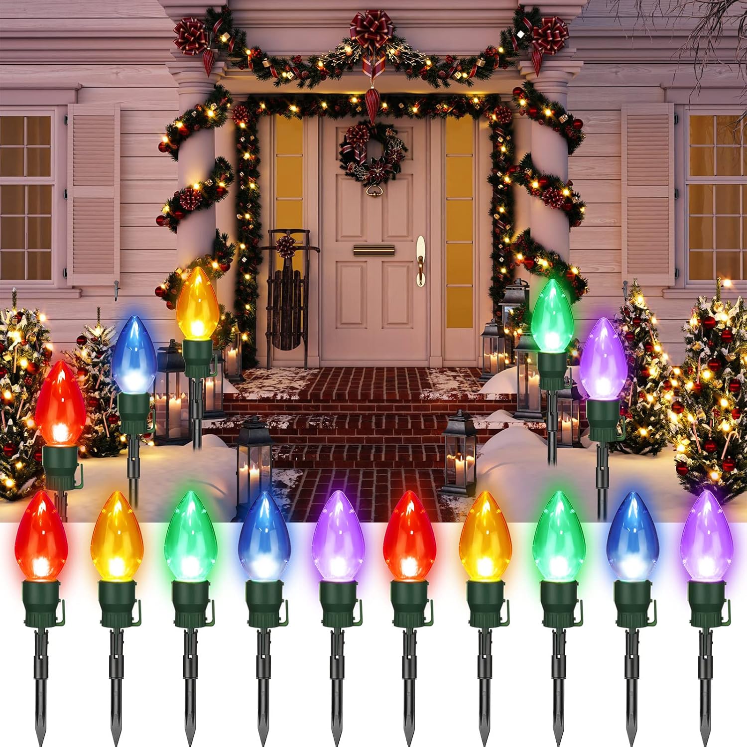 8.5ft C9 Christmas Pathway Lights Outdoor 5 Jumbo C9