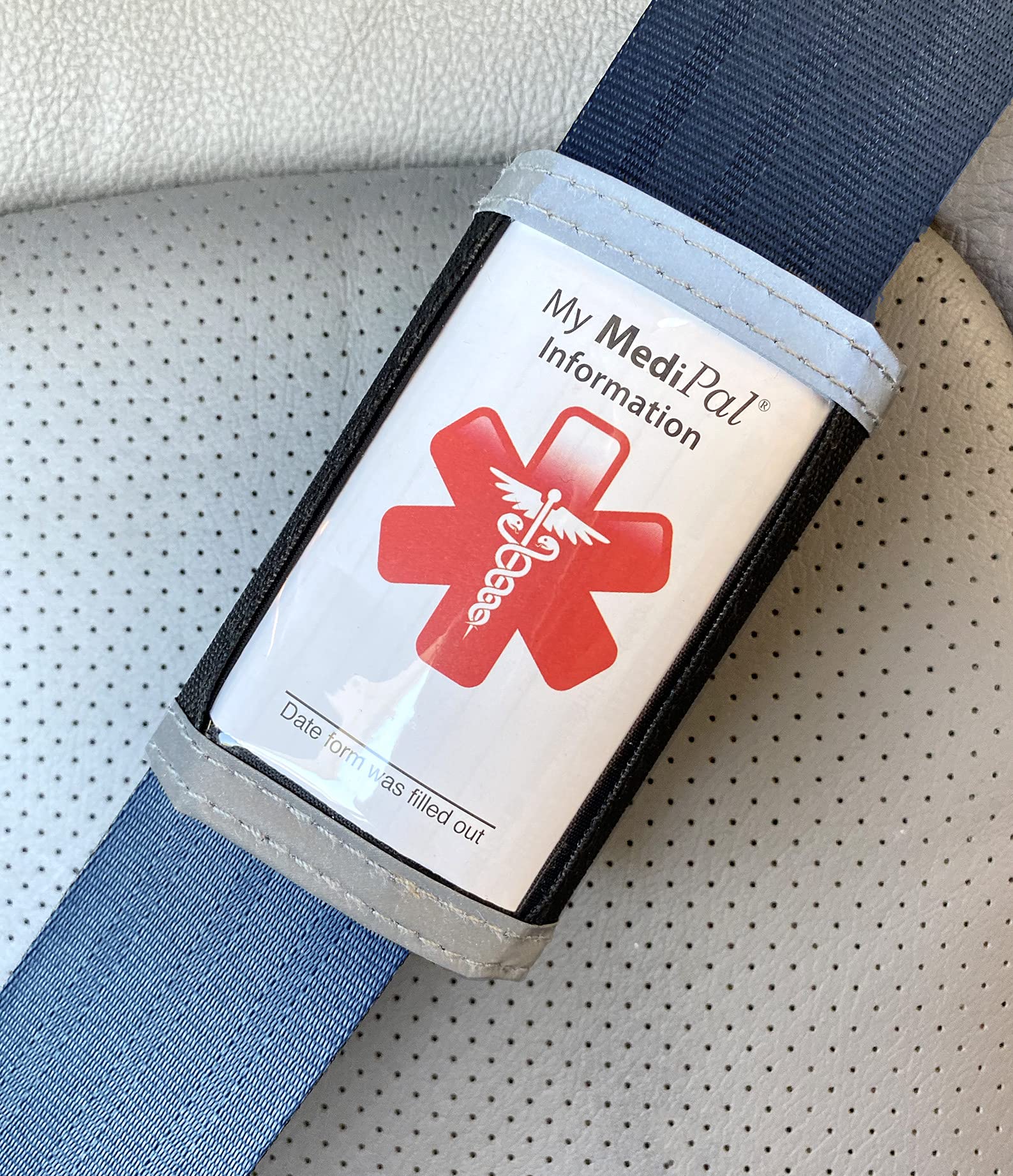 MediPalMedical Alert ID on Seatbelt Covers Shoulder Strap, w/Emergency Medical info for Autism Awareness, an Allergy ID, Seizure Alert, Diabetic ID, Dementia Product for Elderly + Medication List