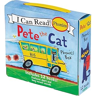 Pete the Cat 12-Book Phonics Fun!: A Box of 12 Mini-Books Featuring Short and Long Vowel Sounds – Expert-Reviewed Beginning Readers for Kids (Ages 3-6)