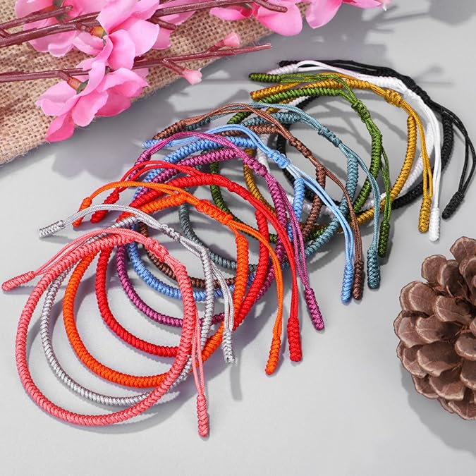 Tibetan Colorful Rope Knot String Handmade Braided Adjustable Bracelet Lucky Protection Friendship Couple Bracelets for Men Women Buddhist Amulet Knitted Jewelry