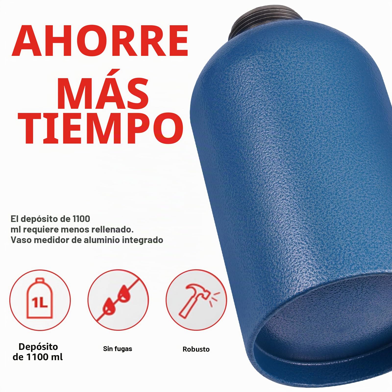 Pistola de vaso a presión con depósito de 1100 ml de acero resistente, 4-6 bar, entrada de aire de 1/4", pistola hueca para sellado de huecos, pistola de protección contra la corrosión