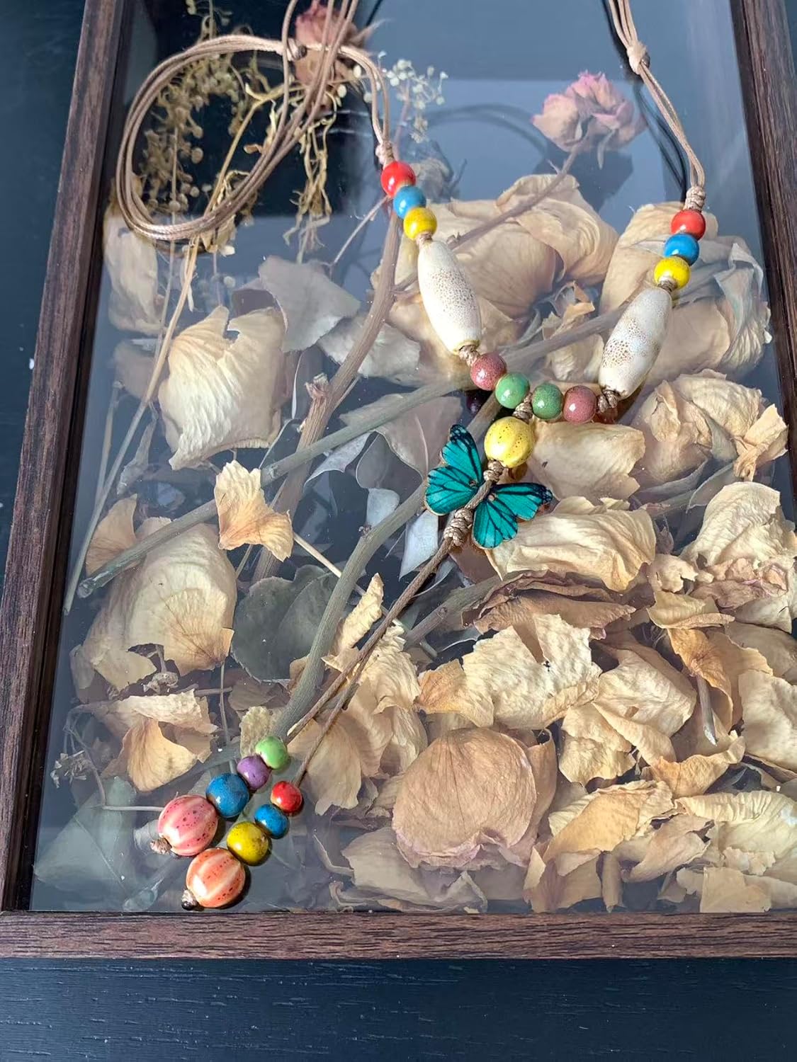 Beaded Necklaces for Women Dressy Summer Beach Statement Long Boho Ceramic Native American Jewelry Vintage Metal Flower Fashion Colorful Hippie Accessories Stylish Y Necklace With Pendant - Image 3