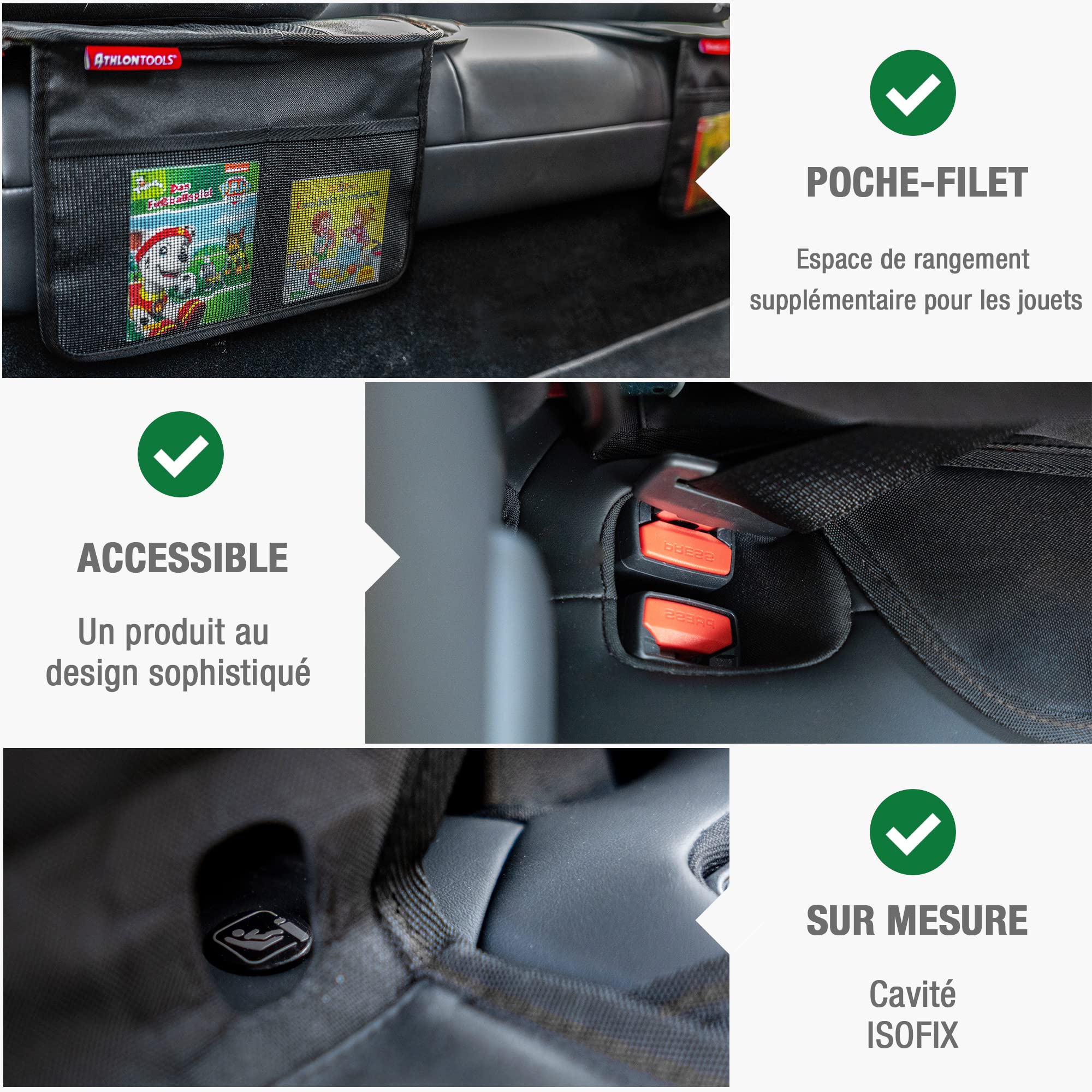 ATHLON TOOLS Tapis de siège Auto avec Protection latérale - Ajustement Optimal - Compatible Isofix - Rembourrage épais - pour sièges Enfants, Coques bébé et rehausseurs