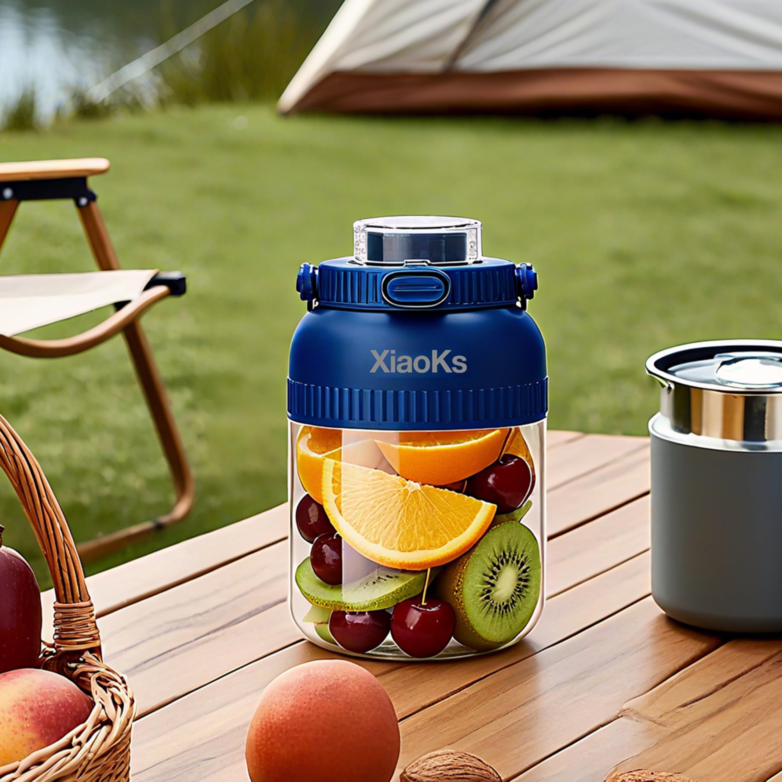 Licuadora portátil personal para batidos y batidos con taza de viaje de 43 onzas, USB recargable con taza y tapa sin BPA, vaso pequeño para cocina, oficina, viajes, gimnasio (azul)