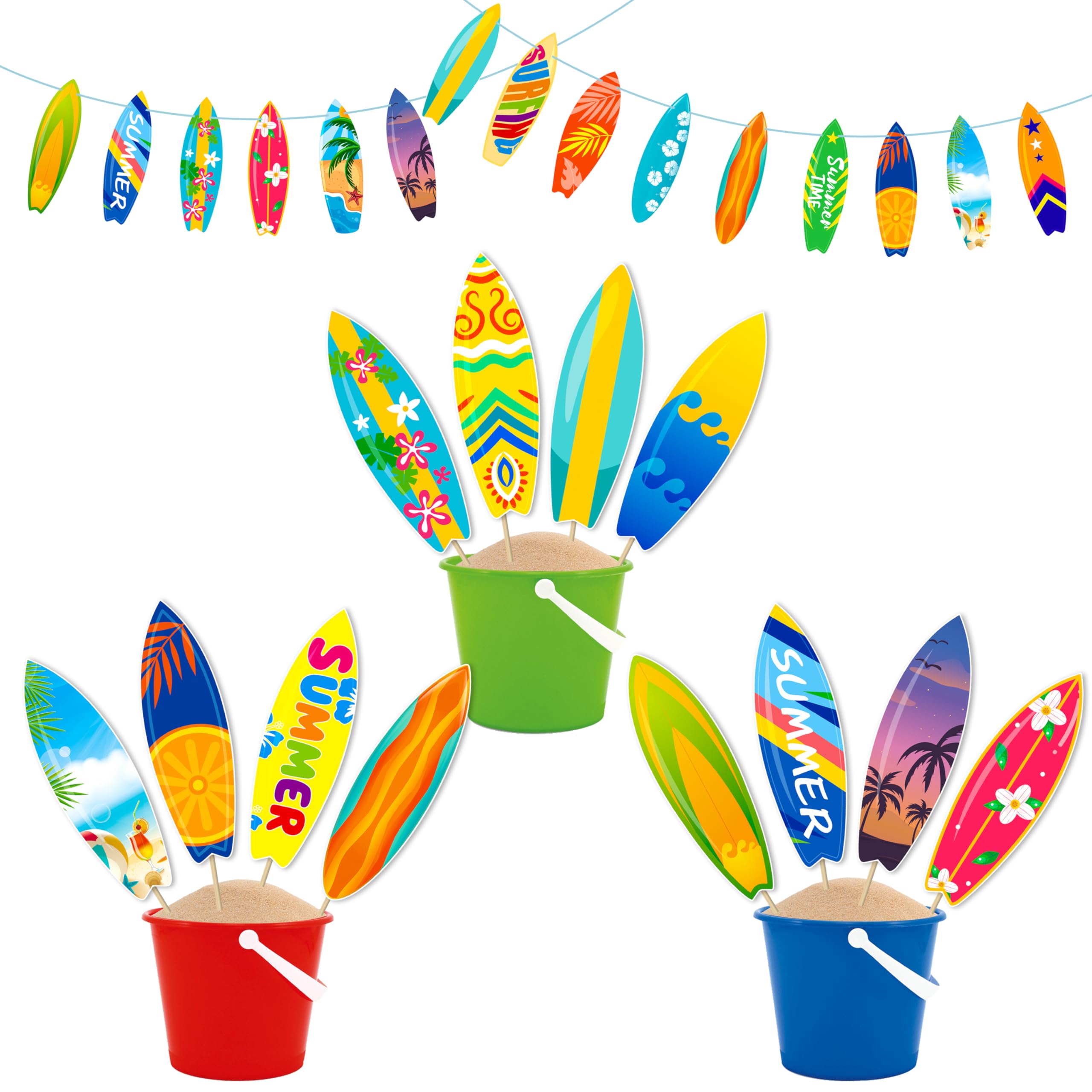 18pcs Surfboard Centerpiece Sticks Summer Surfing Birthday Party Decorations Surf Surfboard Theme Party Table Toppers for Surfer Birthday Party Summer