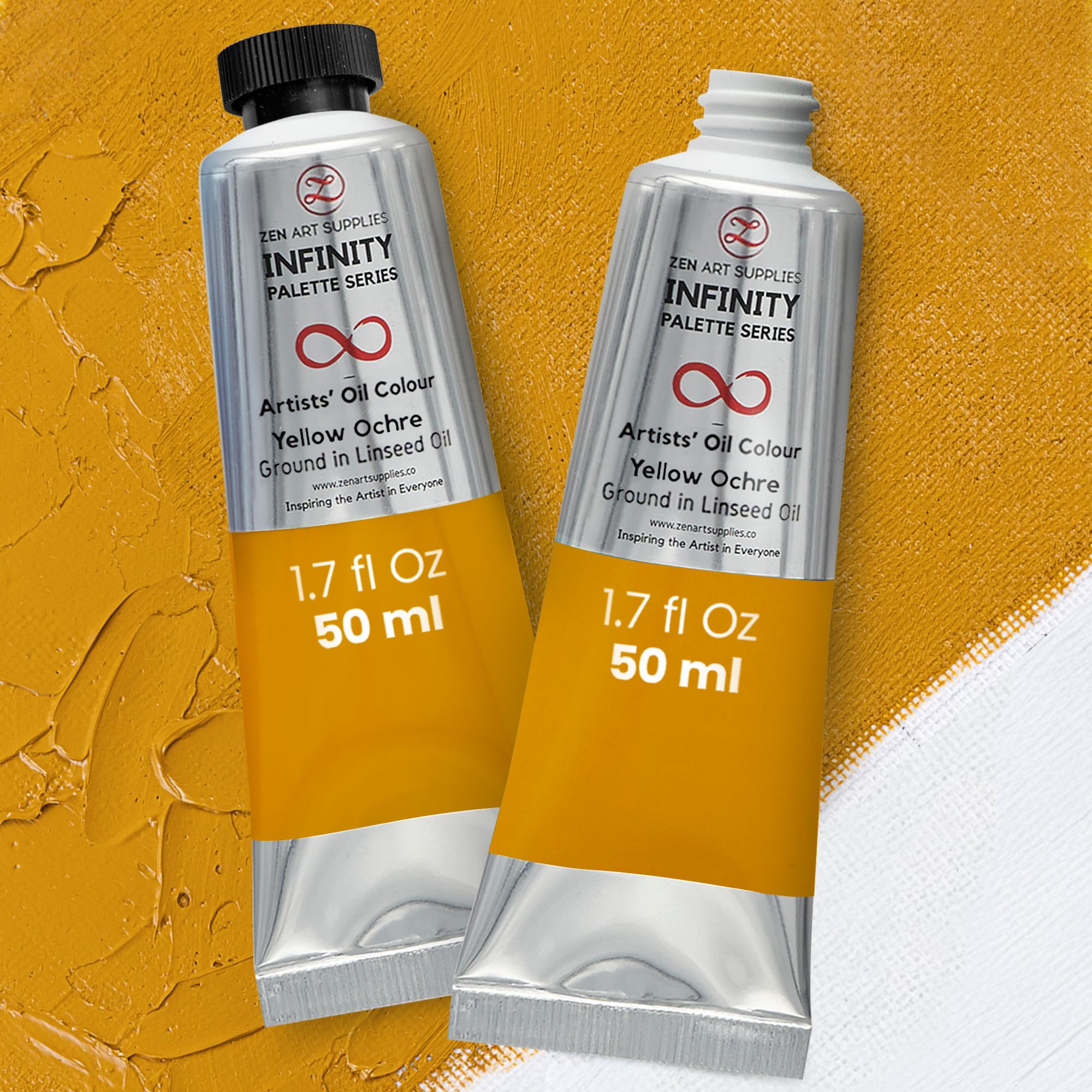 ZenART Oil Paint - Yellow Ochre | 2 x 50ml Professional Artist Oil Paint Tubes | Rich Pigment, Smooth Texture, Non-Toxic | Ideal for Fine Art, Portraits, Landscapes