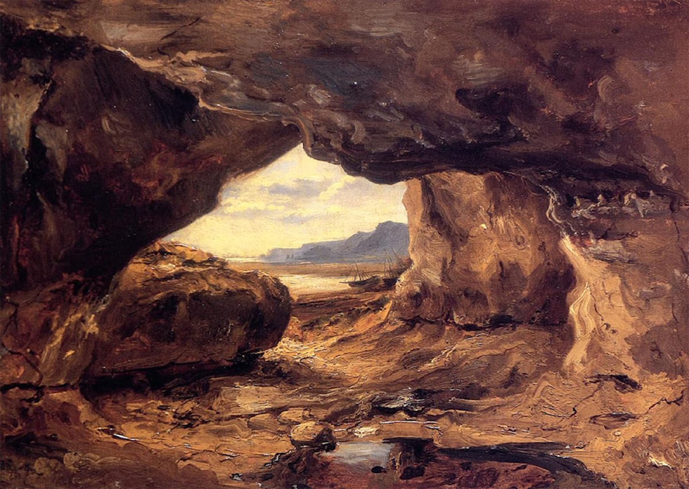 ARTXLXXBN Famous Painting Canvas Artwork Graffiti Print the Cave in a Cliff Near Granville by Theodore Rousseau Portrait Canvas Image for Home Decor 60x90cm