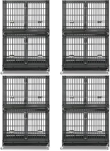 Miniatura 23 de Homey Pet Jaula de perro indestructible resistente de 48 pulgadas, apilable a prueba de escapes, para interiores con dos bandejas, rejillas