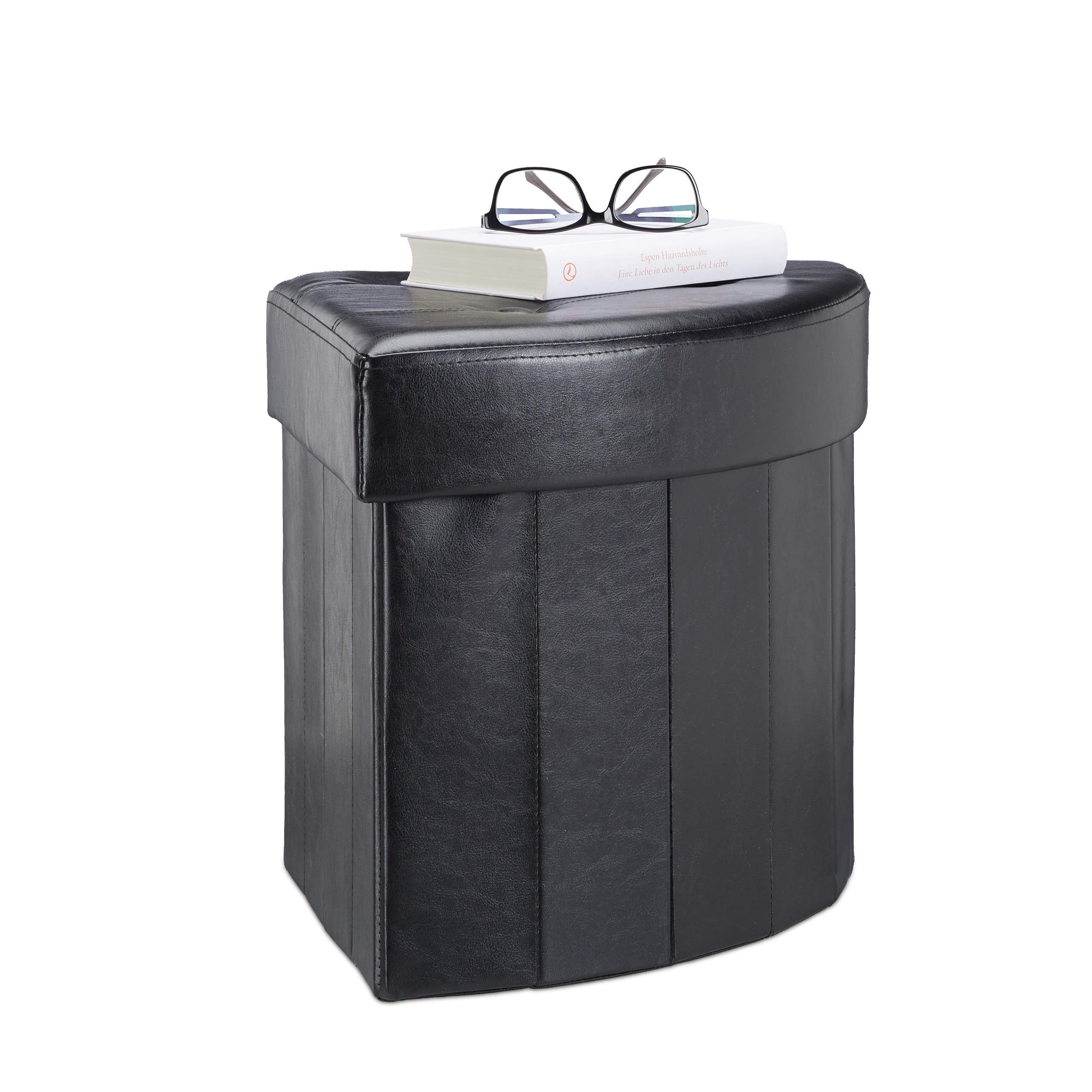 Pouf Alto Con Contenitore Pieghevole - Finta Pelle Bianca 41,9x41,9x30 Cm - Poggiapiedi Con Coperchio E Manici