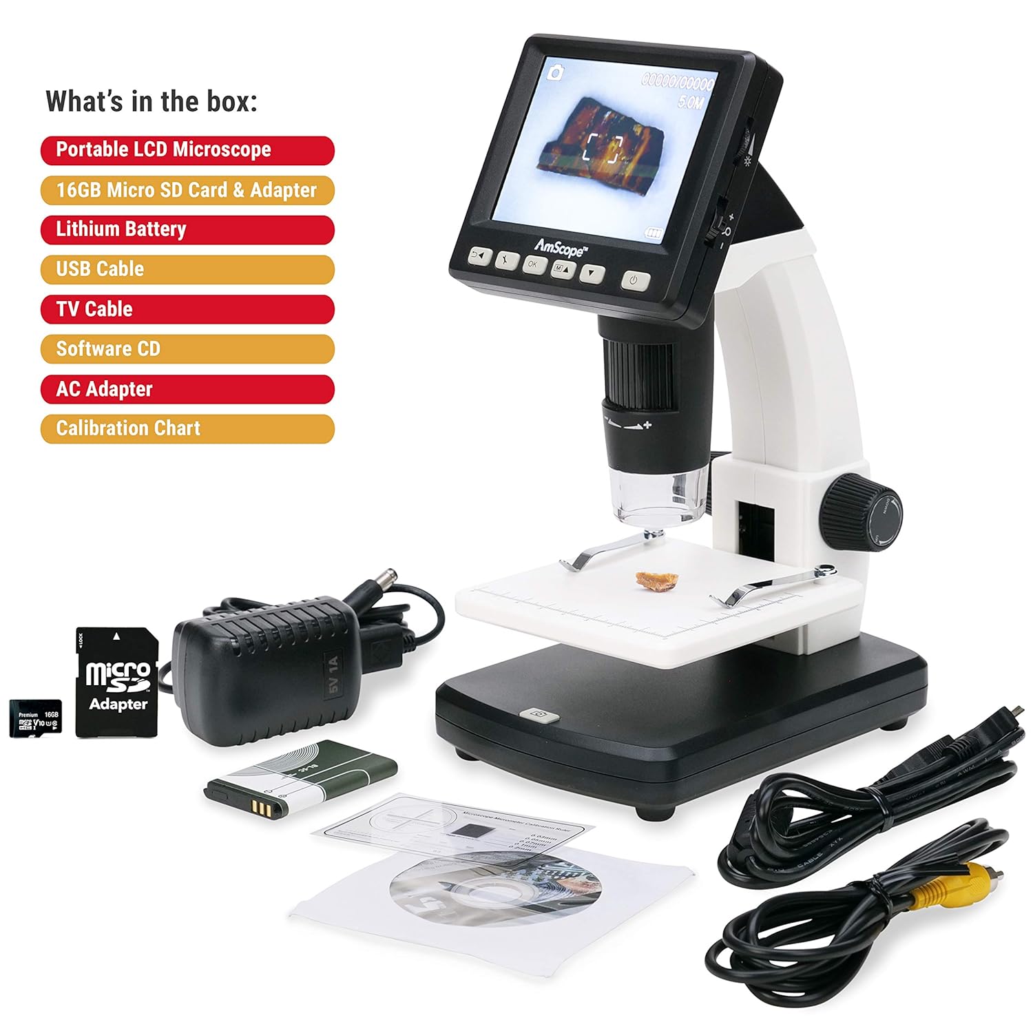 AmScope - DM130-16GB-18FOS-FSL-TW IQCREW by Amscope Kid's Premium Portable LCD Color Digital Microscope with Look and Learn Fossil Collecting Activity Kit : Toys & Games