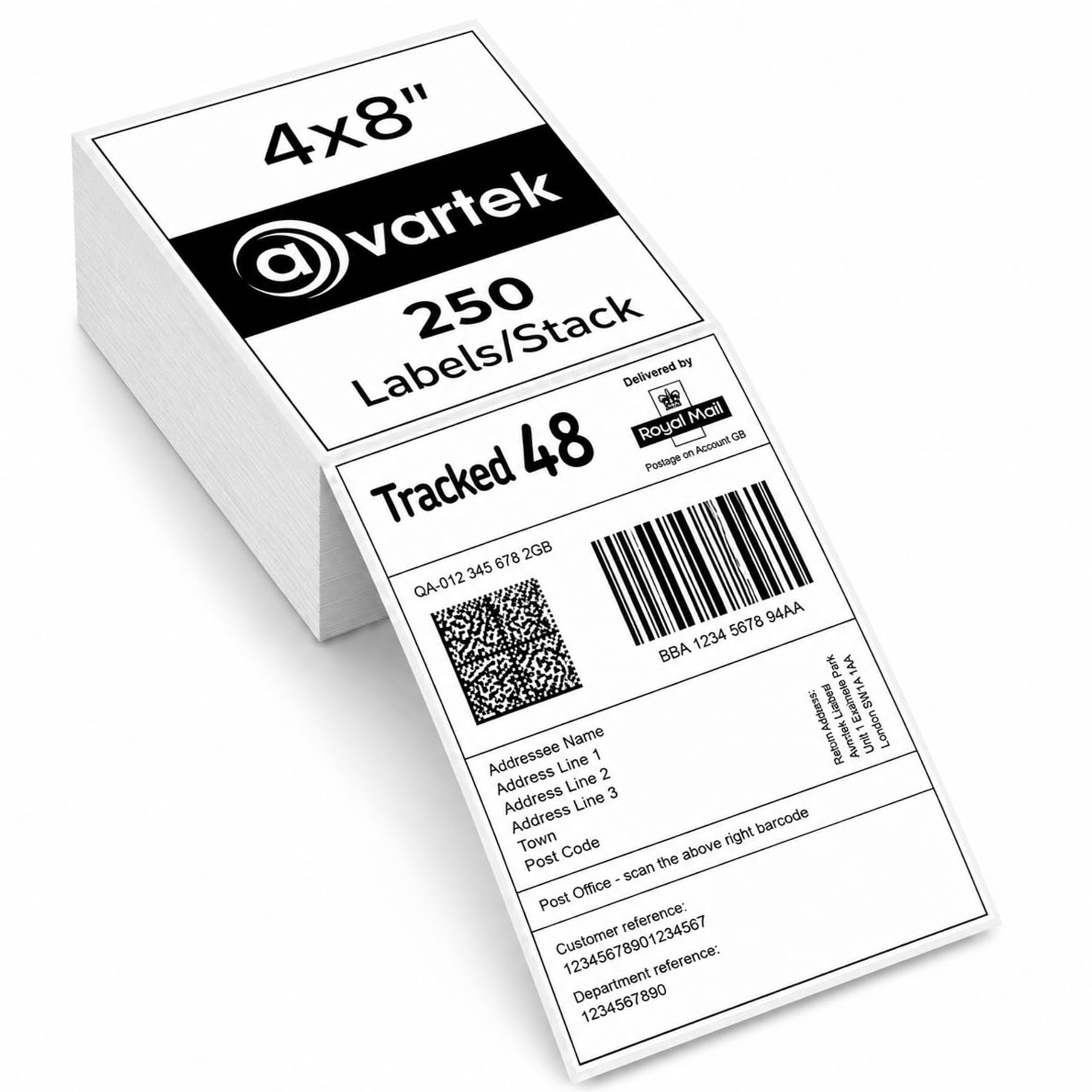 4x8 Direct Thermal Shipping Labels 250 Labels (100 x 200mm) Fanfold Permanent Self Adhesive Barcode Labels Compatible with Zebra, Royal Mail, Amazon, DPD, UPS, DHL, Shopify, FedEx & Thermal Printers