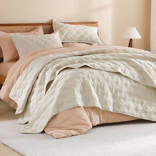Miniatura 2 de Litanika Juego de edredón beige tamaño California King, colcha ligera de verano de gran tamaño, funda de cama bohemia para decoración de cama, 3