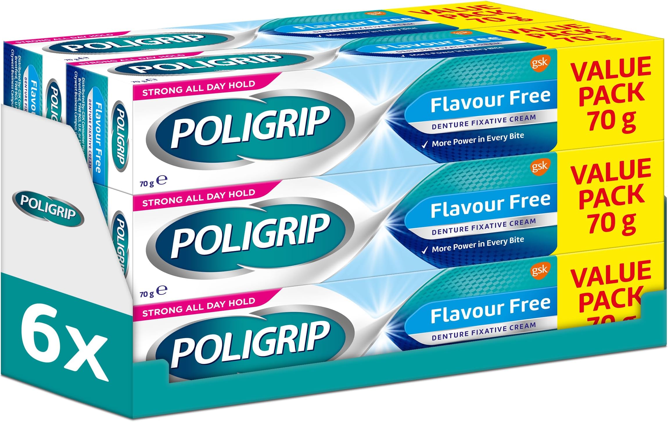 Flavour Free Denture Fixative Cream, 70 g, Pack of 6