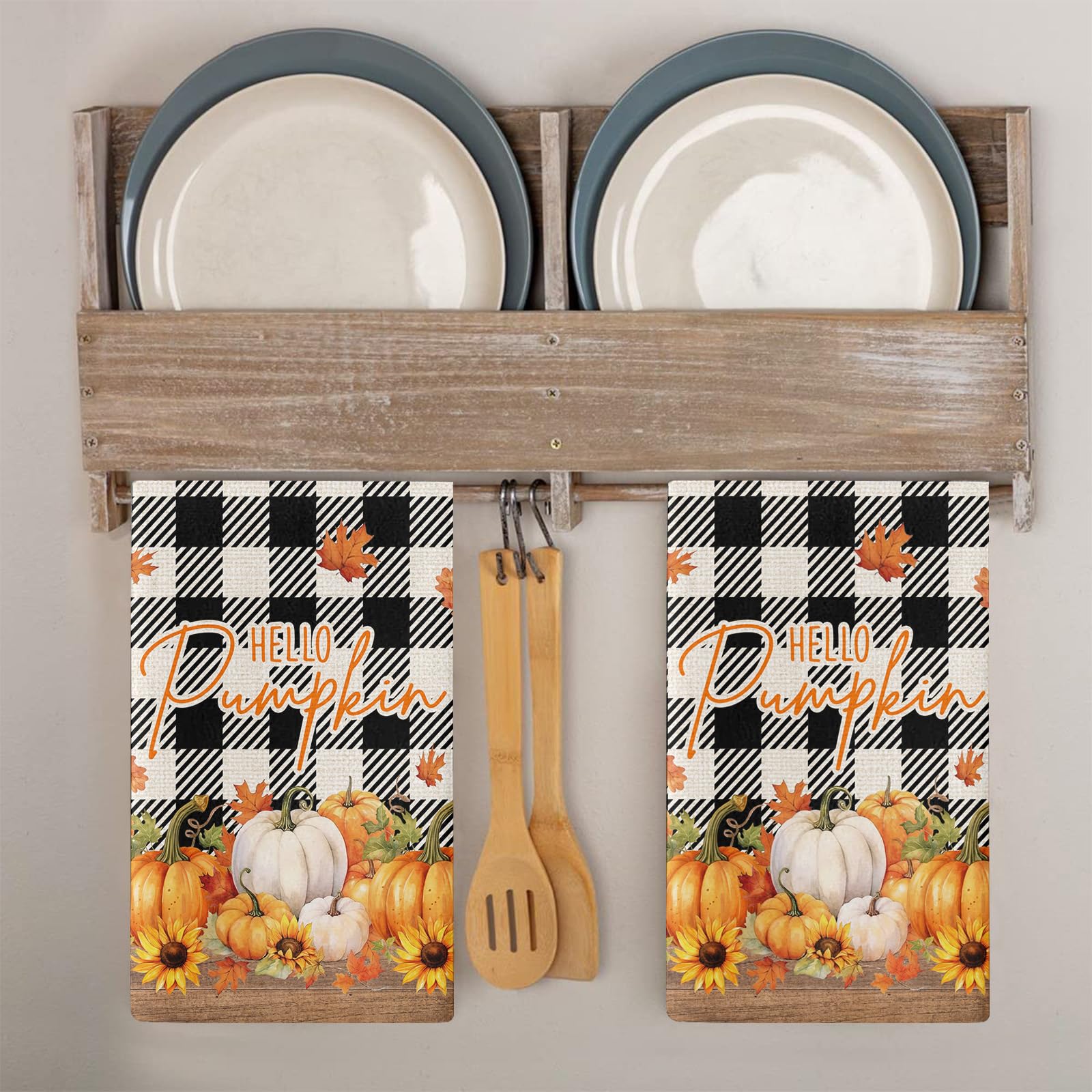 Trapos Cocina Patrón Naranja Acción Gracias Paños de Cocina Suaves y Absorbentes Paños Cocina Reutilizables Trapos de Cocina para Secar Toallas Lavable Toallas de Barra 2 Piezas (44x74 cm)