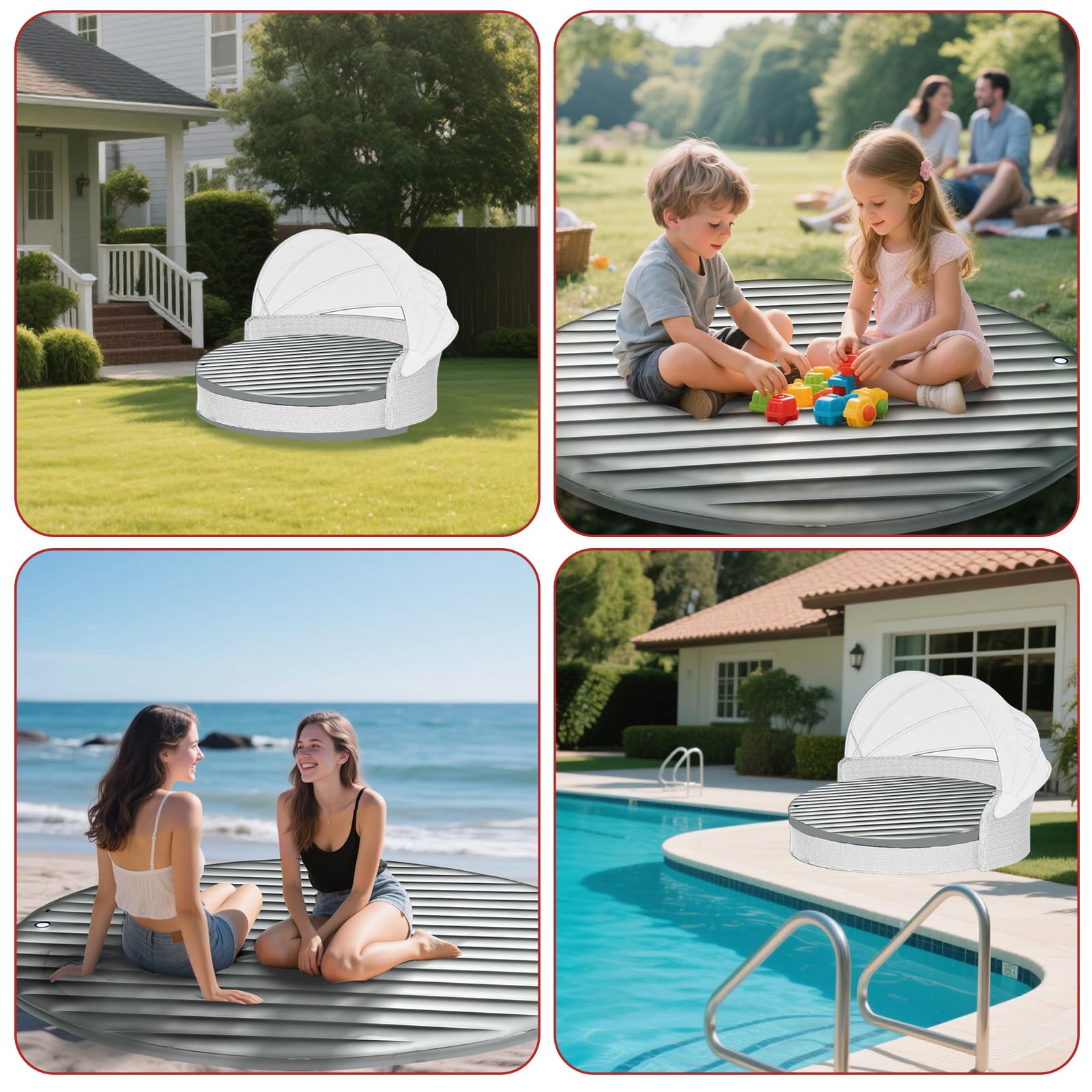 Cojín para sofá cama al aire libre, colchones redondos para cama de agua, colchones de onda completa de flujo libre, círculo de 3 pulgadas de alto x 66 pulgadas de profundidad, cojín inflable 8