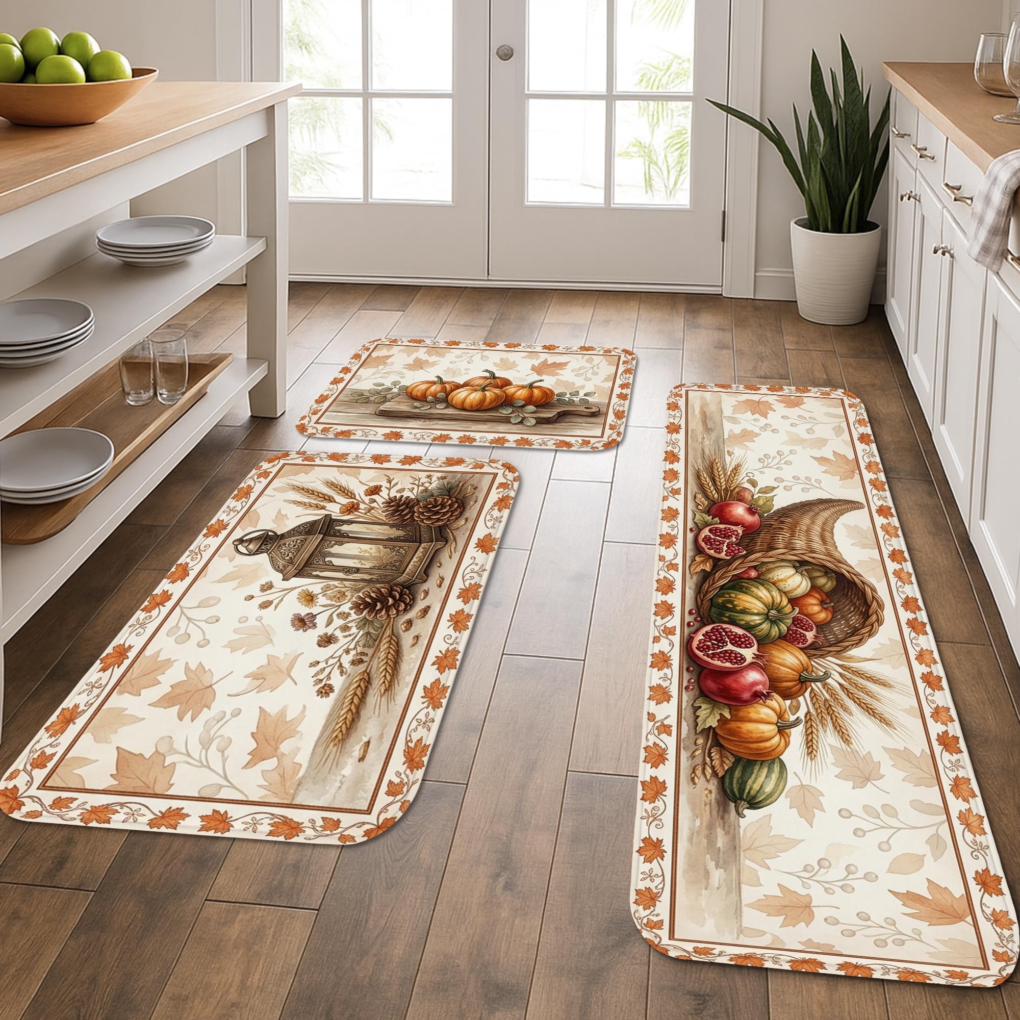 Tapis de cuisine doux marron lavables lot de 3 rustiques haute durabilité