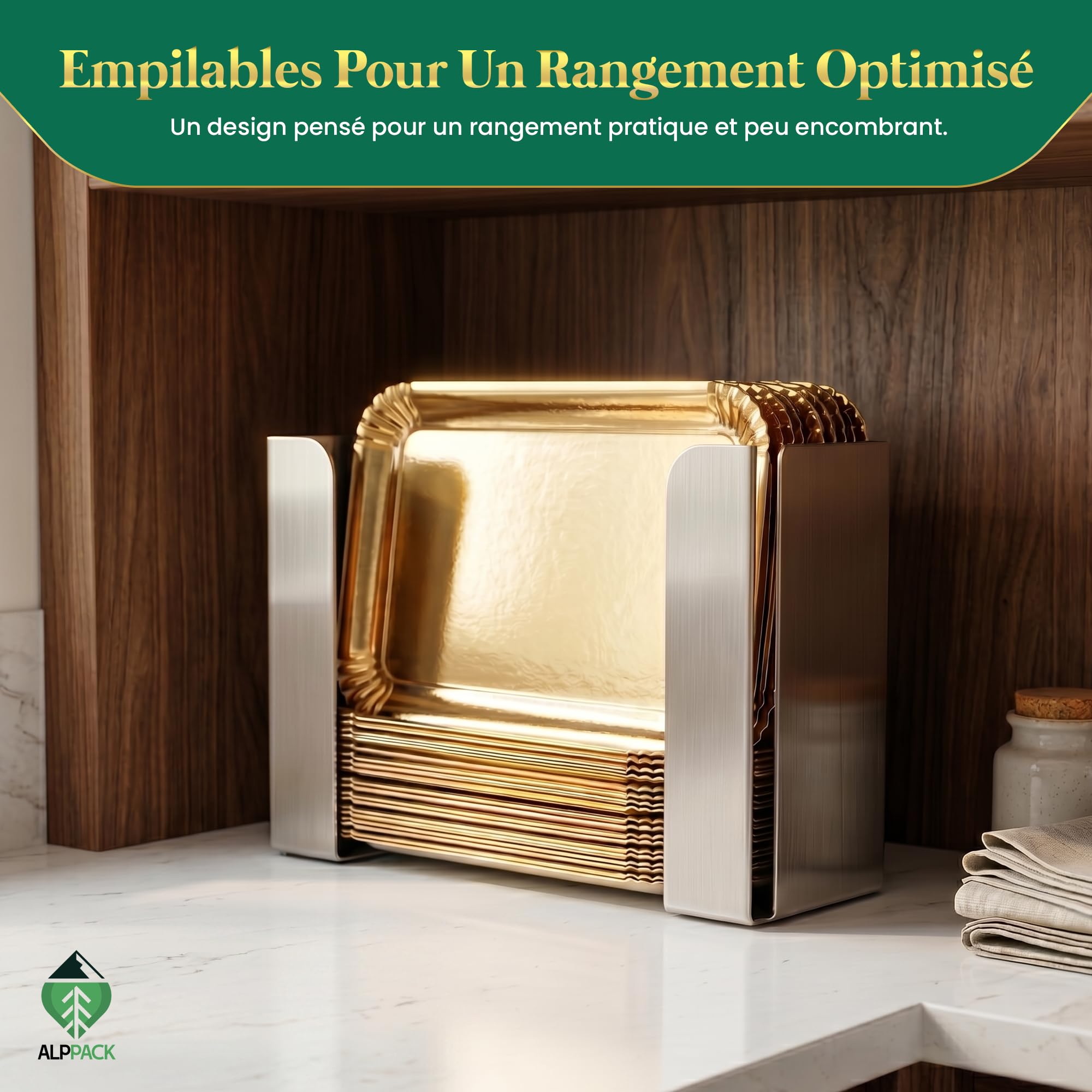 Plateau de Service en Carton Épais Doré 28 × 19 cm – Lot de 100 Plateaux Traiteur Jetables Professionnels – Présentoir Apéritif Buffet – Plateau Jetable pour Buffet, Mariage, Réception et Événement