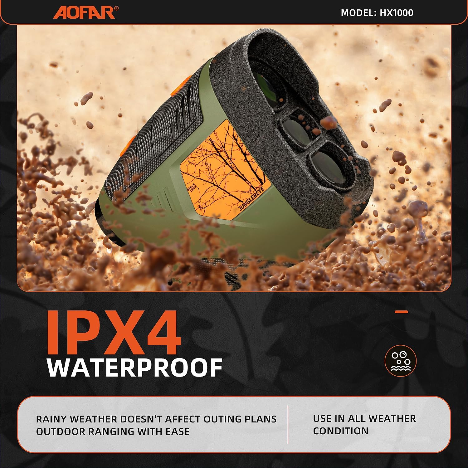 AOFAR HX1000 being splashed with water, demonstrating IPX4 waterproof rating