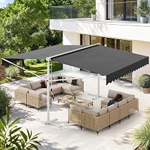 U-MAX Free Standing Retractable Awning, 13x10 Double-Sided Outdoor Patio Manual Awning, Sun Shade Shelter for Home or Commercial, Garden, Backyard or Carport, Dark Grey