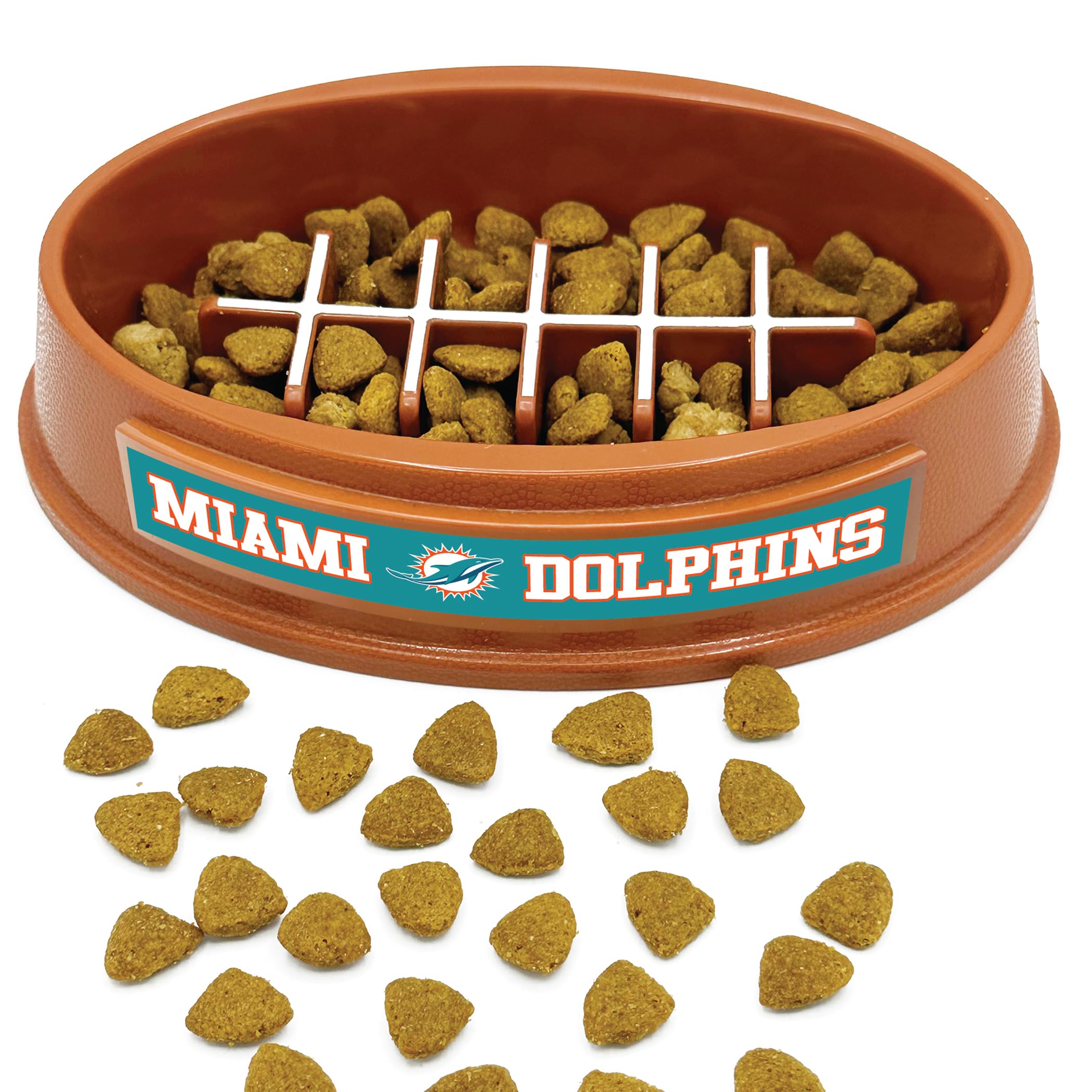 NFL Miami Dolphins Super-Bowl - Slow Feeder Dog Bowl. Football Design Slow Feeding Cat Bowl for Healthy Digestion. Non-Slip Pet Bowl for Large &amp; Small Dogs &amp; Cats