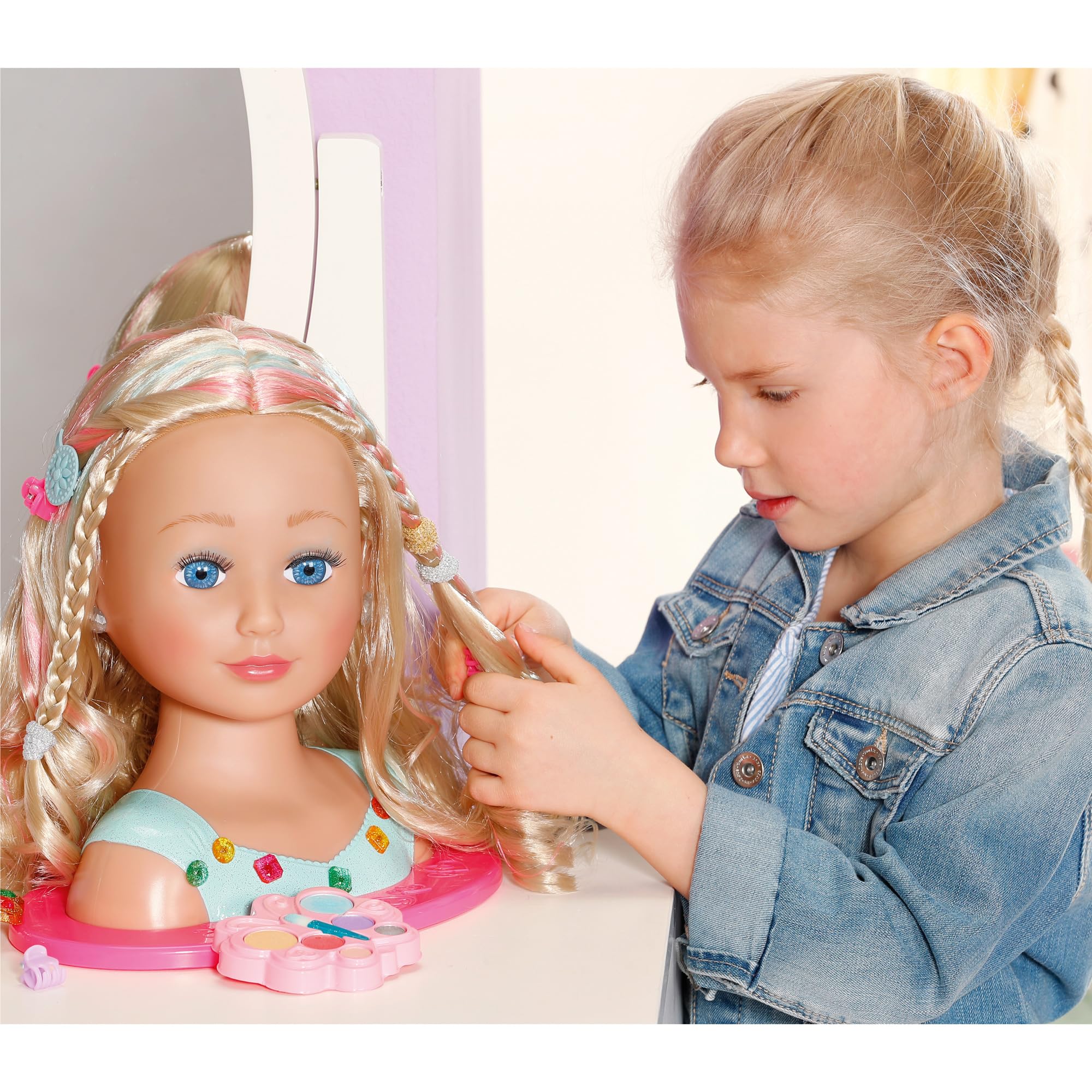 BABY Born Stylingkopf Prinzessin - Puppen Frisierkopf für Kinder ab 3 Jahren - Mit Langen blonden Haaren inkl. Schminkpalette, Bürste & Zubehör - Schminke auch für Kinderhaut geeignet