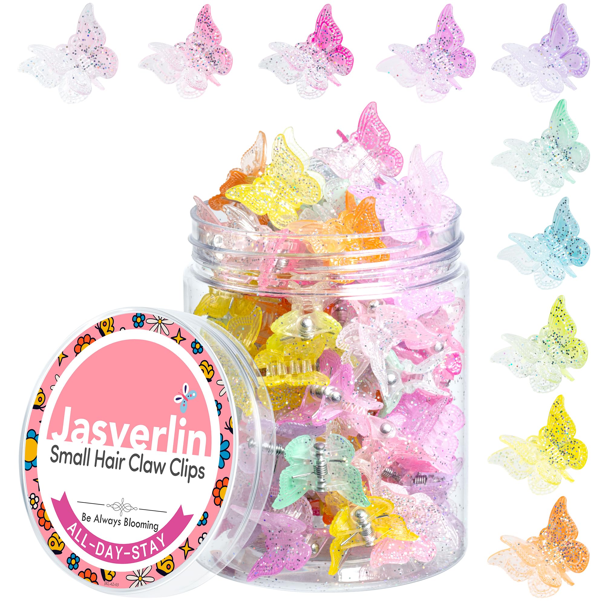 JASVERLIN Butterfly Clips for Hair Sparkly Glitter, Small 90s Y2K Butterflies Mini Cute Hair Claws Clips for Girls Hair Accessories, 10 Assorted