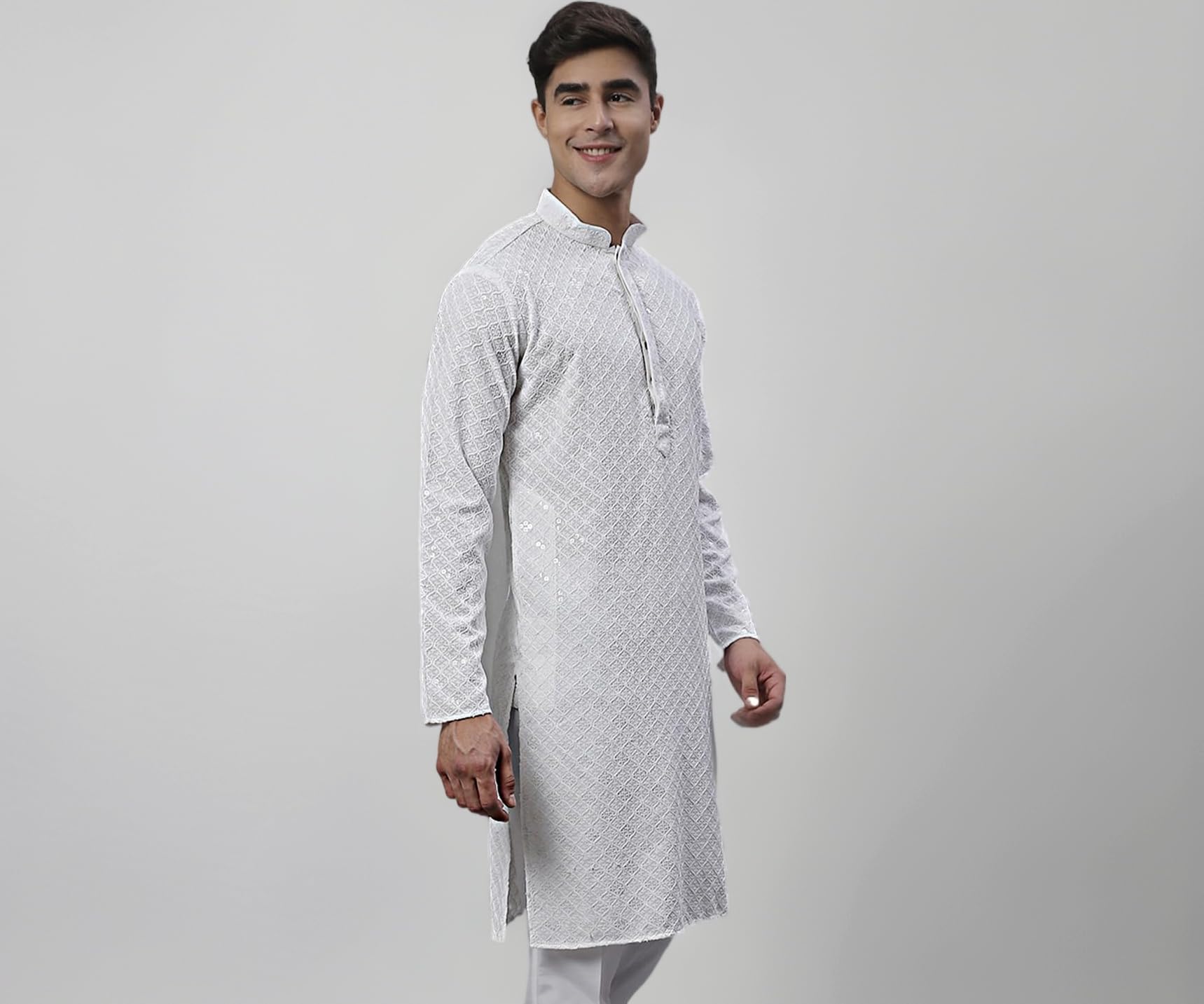 Jompers Men's Black Chikankari Embroidered and Sequence Kurtas