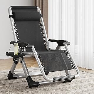 HCBUTAE Sillón Reclinable Plegable para Adultos, con Almohadas para La Cabeza y Portavasos, Ajustable en Varios Ángulos, Oficina, Balcón, Viajes Al Aire Libre, Playa, Patio, Terraza, 300 Kg