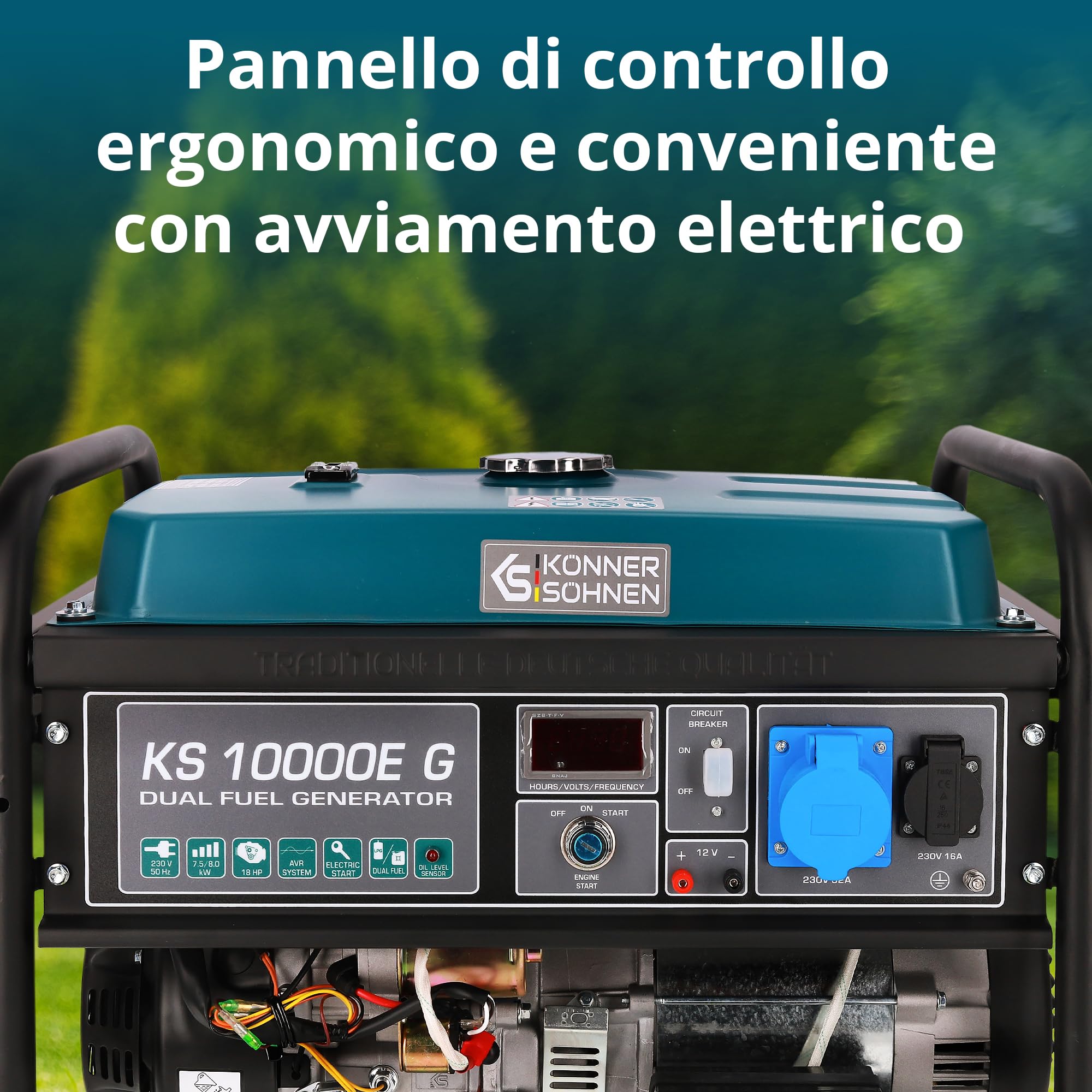 Generatore ibrido a benzina e gas KS 10000E G Serie DUAL FUEL potenza massima 8000W, 1x16A, 1х32 (230V), 12V, regolatore automatico di tensione (AVR), protezione sovraccarico e cortocircuito…