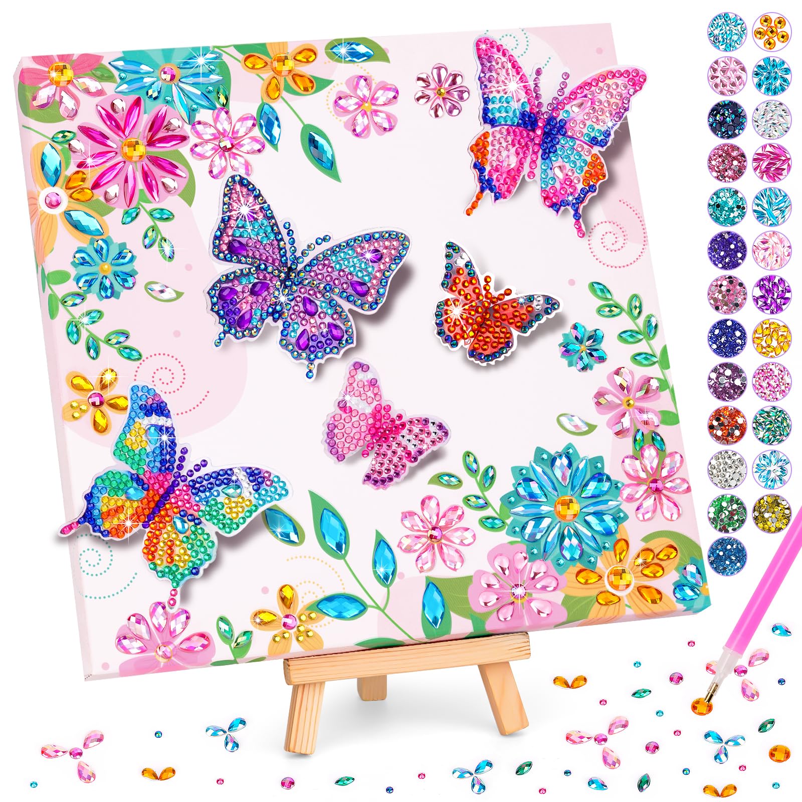Geschenke für Mädchen 6 7 8 9 10 11 Jahre: Diamond Painting Kinder Schmetterling mit Holzleinwand, Basteln Mädchen 5-12 Jahren Kreatives Geburtstagsgeschenk Mosaikherstellung für Kinder Erwachsene