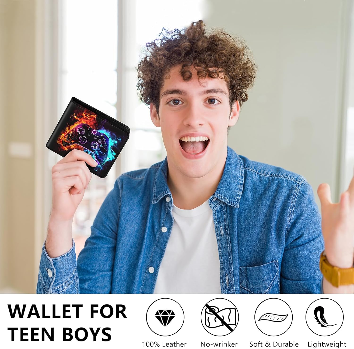 Kids Wallet for Boys, Cool Wallets for Teen Son Ages 4 5 6 7 8 9 10 11 12 13 14 15 16, Leather Bifold Purse for Kid, Christmas Birthday Gift for Video Game Gaming Gamer Teenage - Image 4