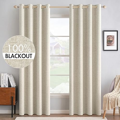 Vista 20 de MIULEE - Cortinas blancas opacas con textura de lino para dormitorio o guardería, con aislamiento térmico, con ojales, para sala y decoración, 52 x