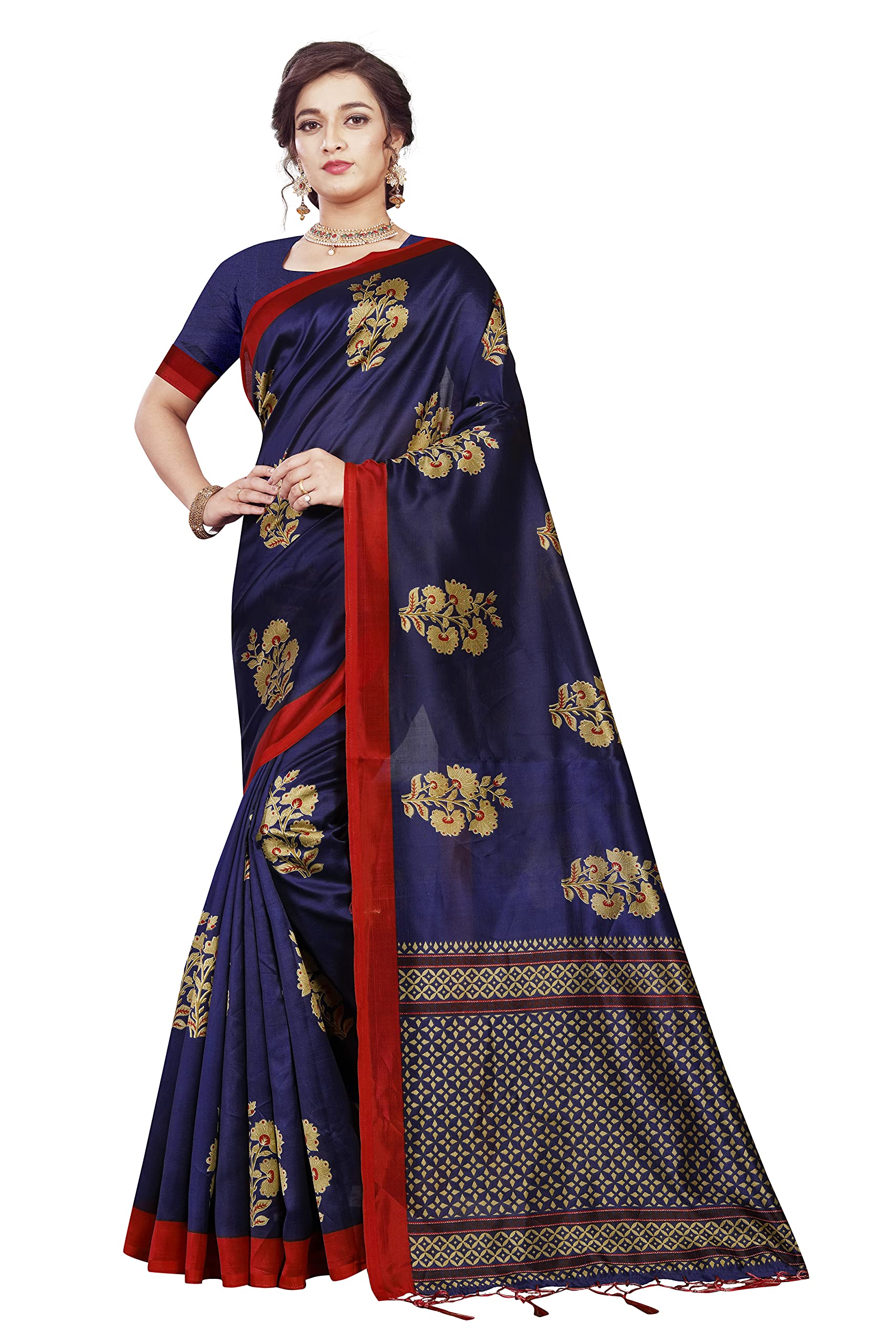 Salooni Peacock Butta Lichi Art Silk & Soft Silk Fabric Saree For Women With Blouse Piece