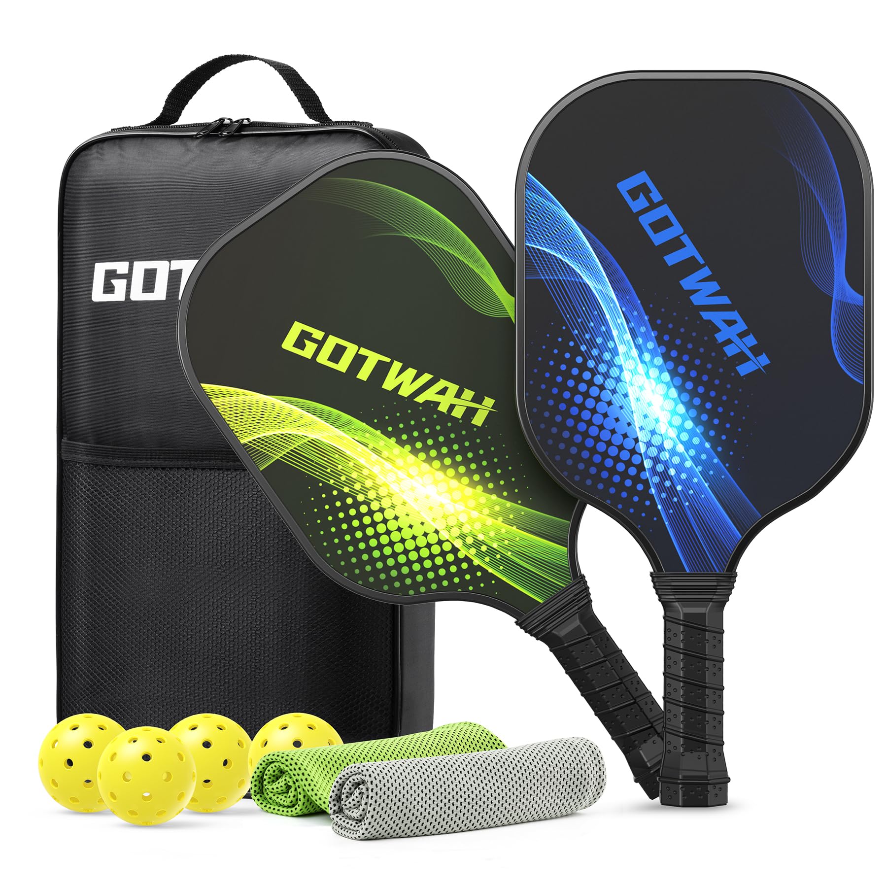Lot de 2 Raquettes de Pickleball d'extérieur légères en Fibre de Verre avec poignée rembourrée pour Adultes, débutants, confirmés, Seniors