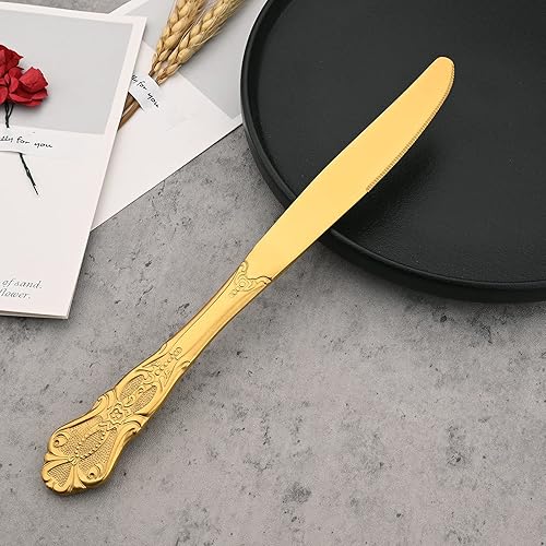 Miniatura 7 de JANKNG Juego de cubiertos dorados pulidos, 24 piezas de acero inoxidable 1810, acabado brillante, servicio para 6, juego de utensilios de cocina,